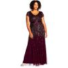 imageAdrianna Papell Womens Plus Size Floor Length Beaded Cap Sleeve VNeck DressCassis
