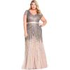 imageAdrianna Papell Womens Plus Size Floor Length Beaded Cap Sleeve VNeck DressNude