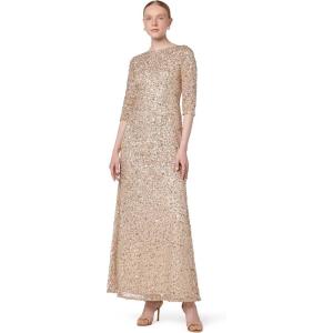 imageAdrianna Papell Womens 34 Sleeve Scoop Back Beaded GownChampagneSilver