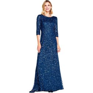 imageAdrianna Papell Womens 34 Sleeve Scoop Back Beaded GownDeep Blue