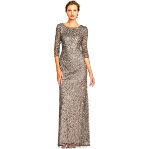 imageAdrianna Papell Womens 34 Sleeve Scoop Back Beaded GownLead