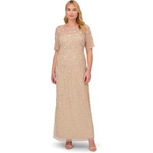 imageAdrianna Papell Womens Beaded Long 3D Floral DressBiscotti
