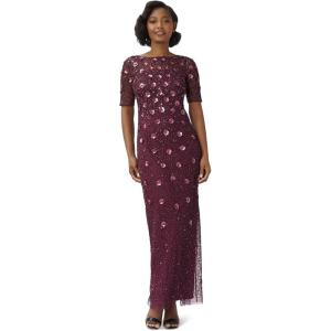 imageAdrianna Papell Womens Beaded Long 3D Floral DressCassis