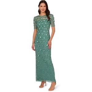 imageAdrianna Papell Womens Beaded Long 3D Floral DressGreen Slate