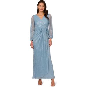 imageAdrianna Papell Womens Metallic Mesh Draped GownBelize Blue