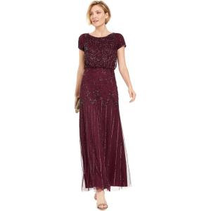 imageAdrianna Papell Womens Short Sleeve Beaded GownCassis