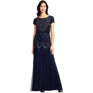 imageAdrianna Papell Womens Short Sleeve Beaded GownNavy