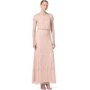 imageAdrianna Papell Womens Short Sleeve Blouson Beaded GownBlush
