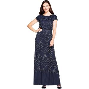 imageAdrianna Papell Womens Short Sleeve Blouson Beaded GownNavy