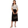 imageAdrianna Papell Womens Pointelle Short Sleeve Polo Striped VPlacket SweaterIvoryBlack