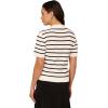 imageAdrianna Papell Womens Pointelle Short Sleeve Polo Striped VPlacket SweaterIvoryBlack