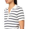 imageAdrianna Papell Womens Pointelle Short Sleeve Polo Striped VPlacket SweaterIvoryNavy