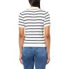 imageAdrianna Papell Womens Pointelle Short Sleeve Polo Striped VPlacket SweaterIvoryNavy