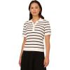 imageAdrianna Papell Womens Pointelle Short Sleeve Polo Striped VPlacket SweaterIvoryBlack