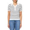 imageAdrianna Papell Womens Pointelle Short Sleeve Polo Striped VPlacket SweaterIvoryNavy
