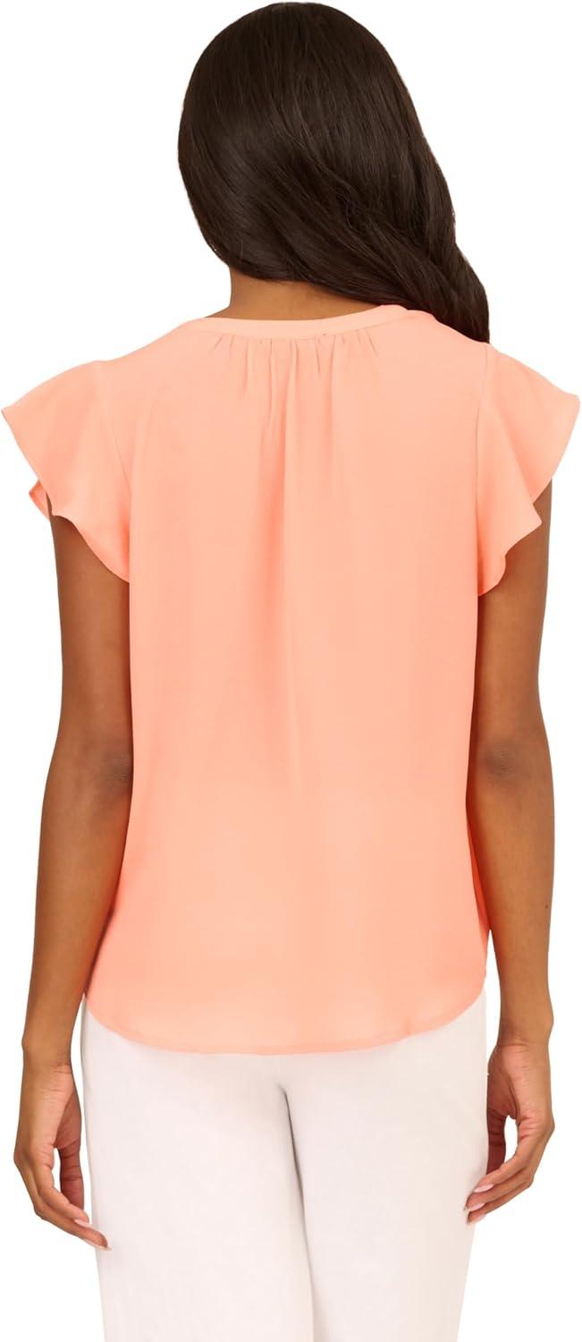 imageAdrianna Papell Womens Solid Short Ruffle Sleeve Popover BlouseApricot Sorbet