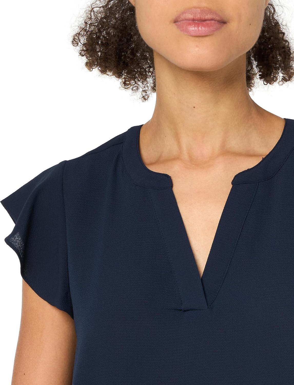 imageAdrianna Papell Womens Solid Short Ruffle Sleeve Popover BlouseBlue Moon