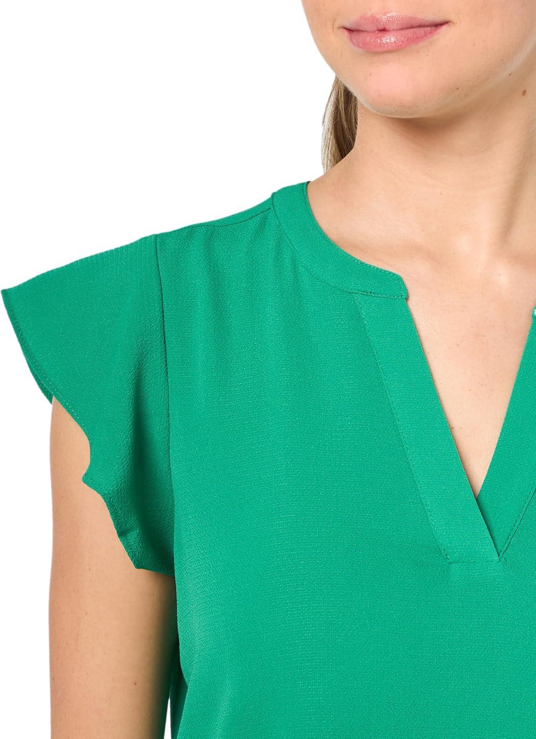 imageAdrianna Papell Womens Solid Short Ruffle Sleeve Popover BlouseVivid Green