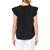 imageAdrianna Papell Womens Solid Short Ruffle Sleeve Popover BlouseBlack