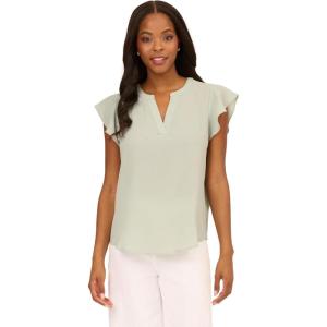 imageAdrianna Papell Womens Solid Short Ruffle Sleeve Popover BlouseIcy Sage