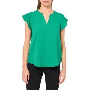 imageAdrianna Papell Womens Solid Short Ruffle Sleeve Popover BlouseVivid Green
