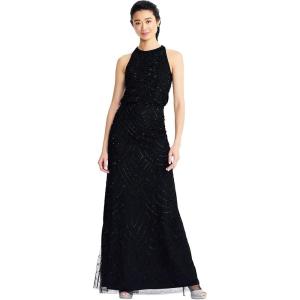 imageAdrianna Papell Womens Halter Blouson Beaded GownBlackBlack
