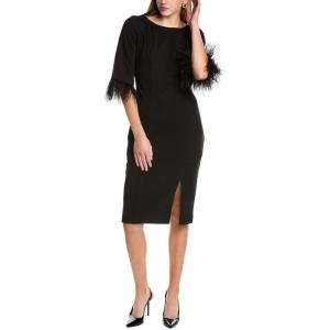 imageAdrianna Papell Womens Feather Trimmed Crepe SheathBlack