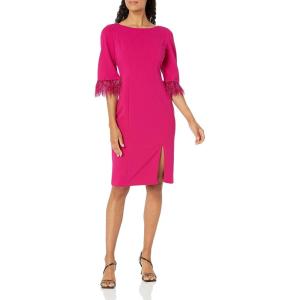 imageAdrianna Papell Womens Feather Trimmed Crepe SheathRich Magenta