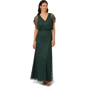 imageAdrianna Papell Womens Beaded Blouson Long Dress Dusty Emerald