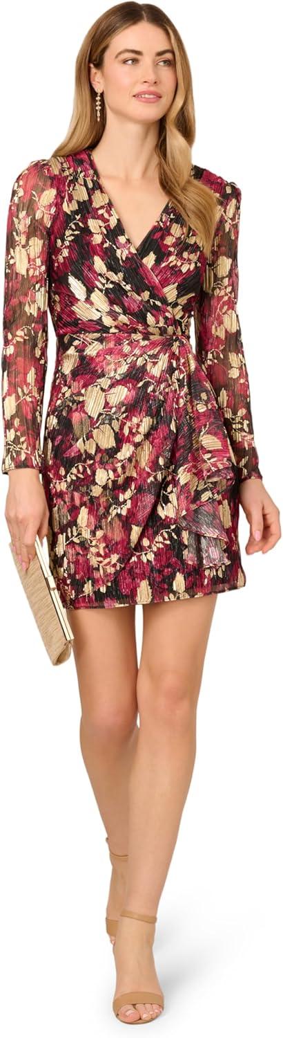 imageAdrianna Papell Womens Crinkle Foil Wrap DressFuchsiaGold