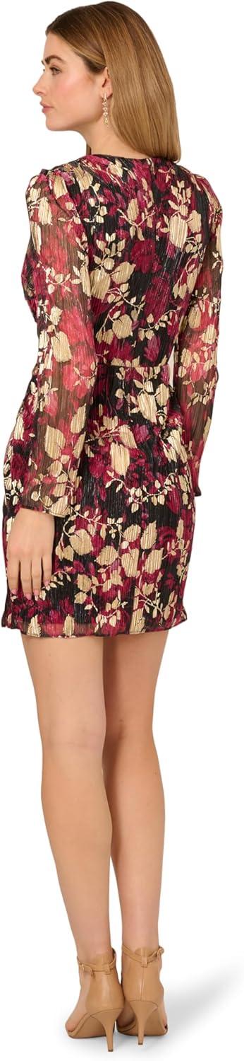 imageAdrianna Papell Womens Crinkle Foil Wrap DressFuchsiaGold