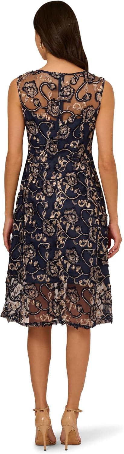 imageAdrianna Papell Womens Embroidered Midi DressNavyRosegold
