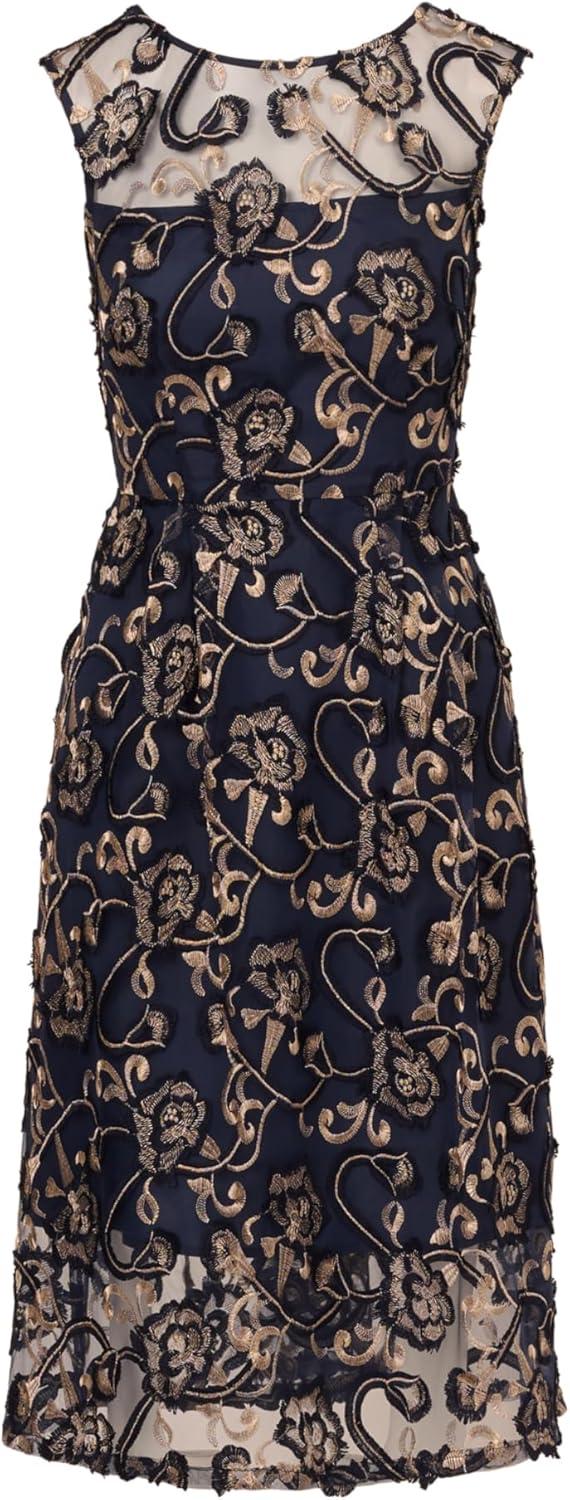 imageAdrianna Papell Womens Embroidered Midi DressNavyRosegold