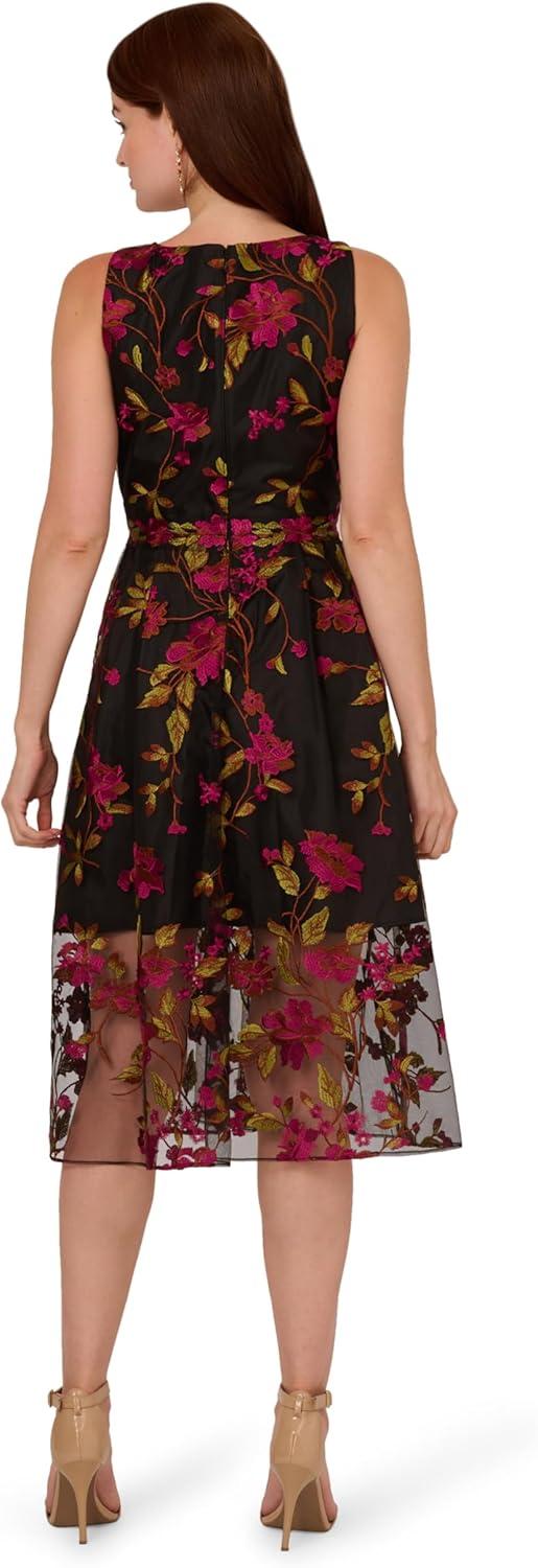 imageAdrianna Papell Womens Embroidered Midi DressPinkBlack