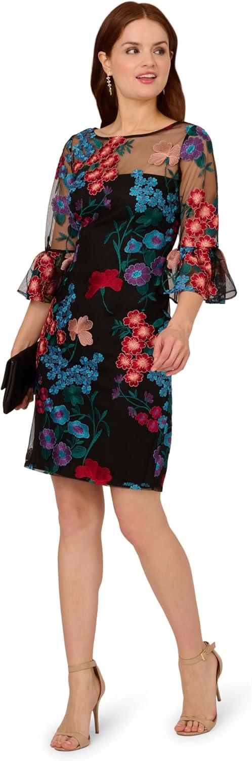 imageAdrianna Papell Womens Embroidered Short DressBlack Multi