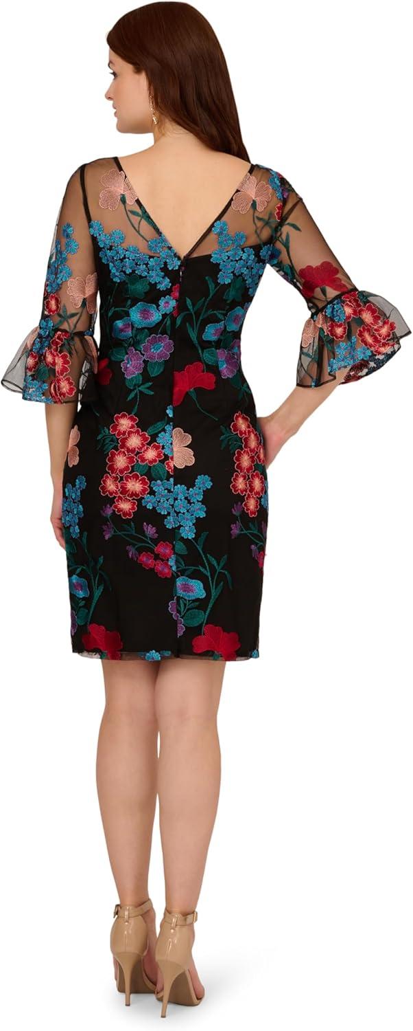 imageAdrianna Papell Womens Embroidered Short DressBlack Multi
