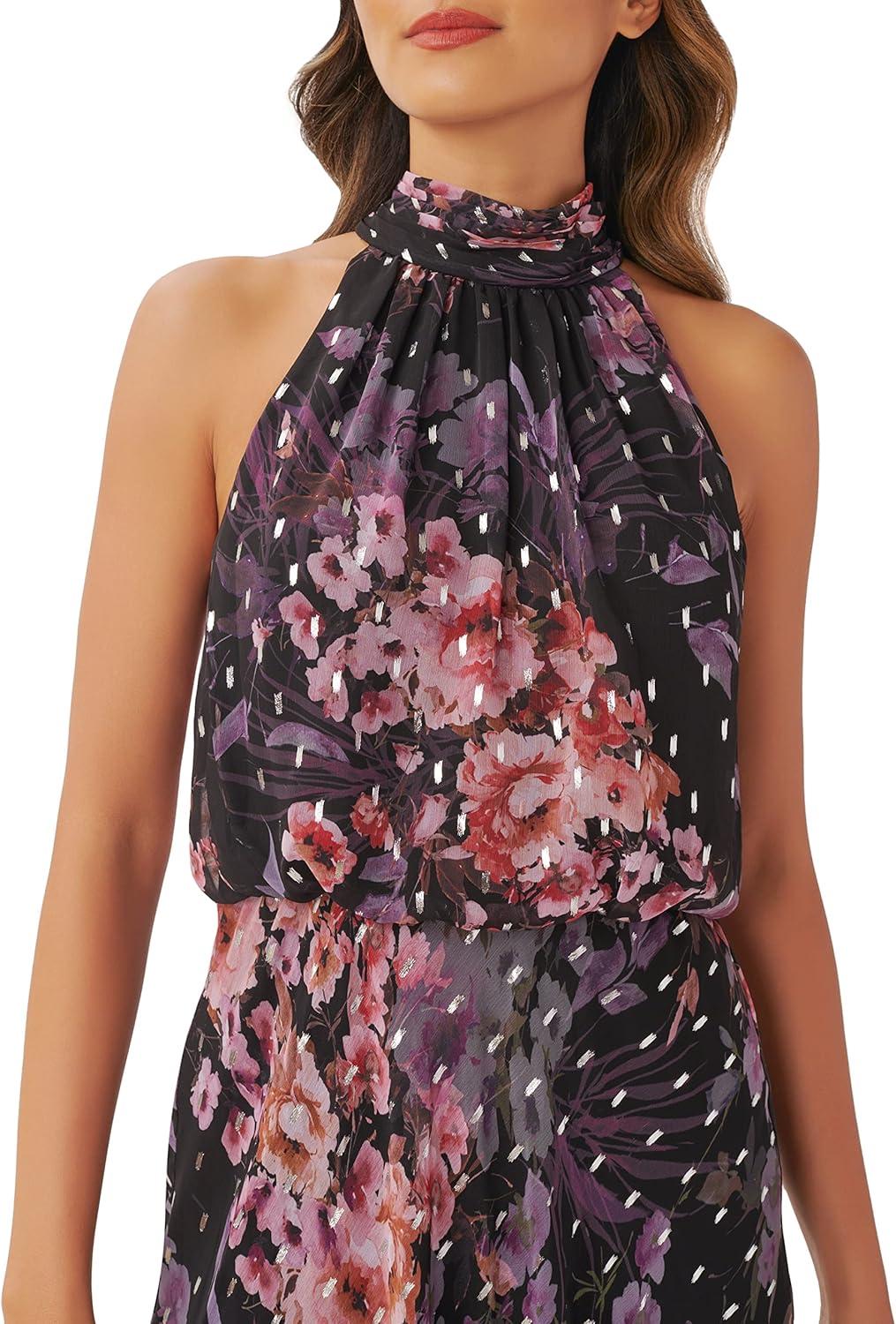 imageAdrianna Papell Womens Floral Chiffon Halter DressBlack Multi