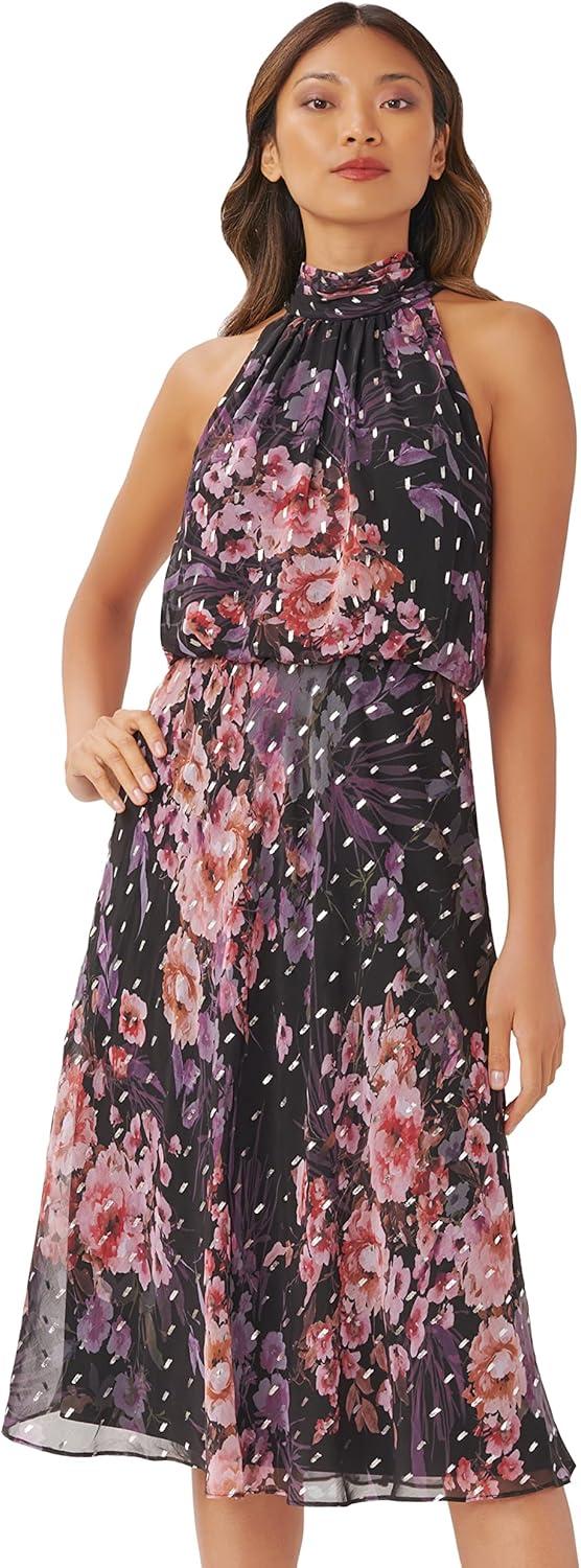 imageAdrianna Papell Womens Floral Chiffon Halter DressBlack Multi