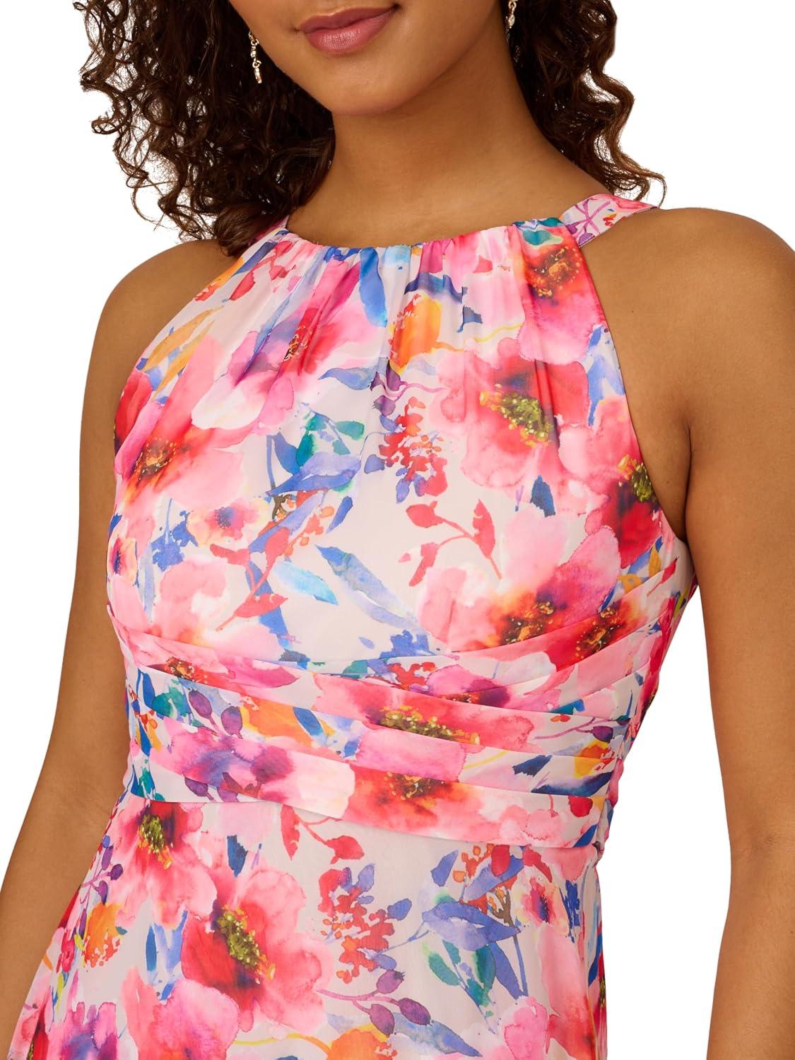 imageAdrianna Papell Womens Floral Chiffon Halter DressIvory Multi