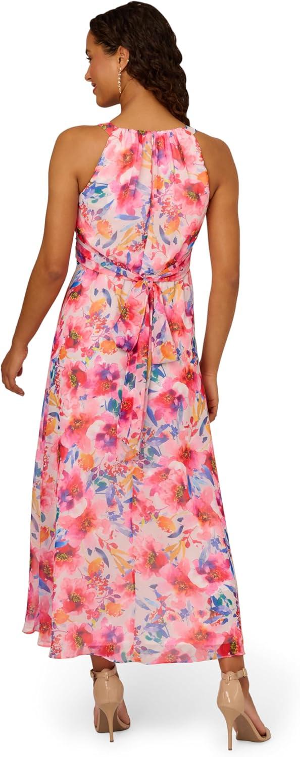 imageAdrianna Papell Womens Floral Chiffon Halter DressIvory Multi
