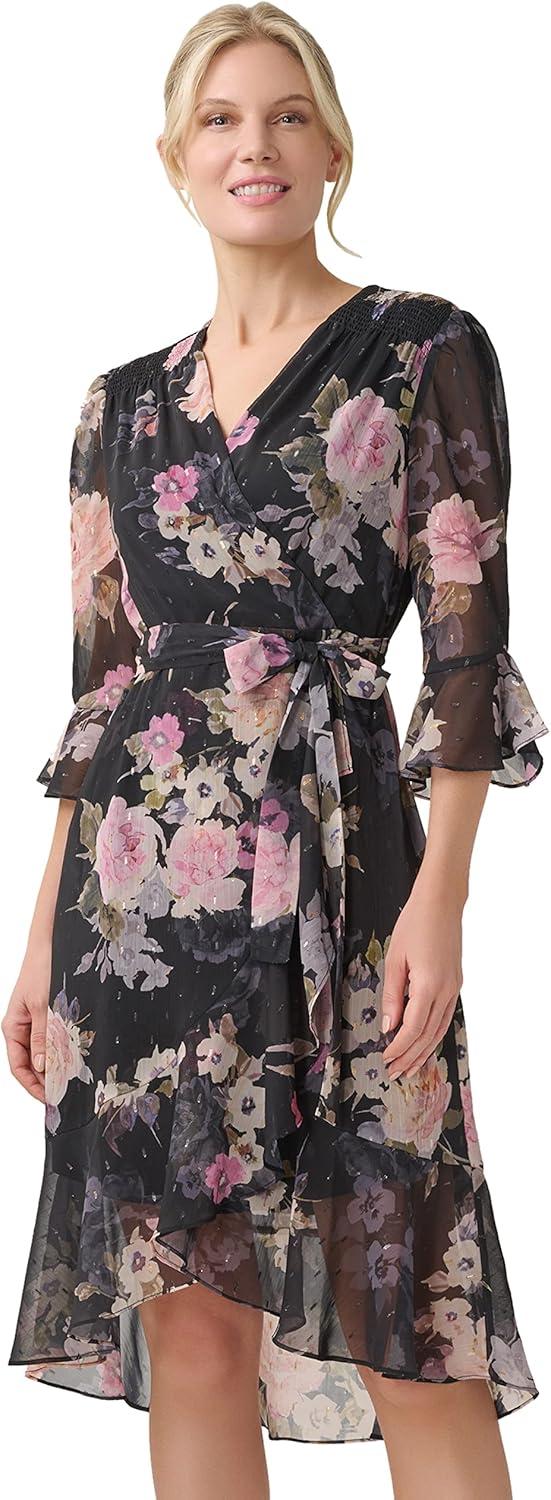 imageAdrianna Papell Womens Floral Chiffon Wrap DressBlack Multi