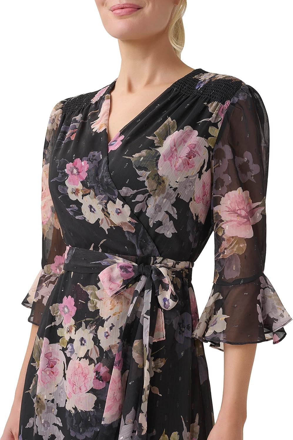 imageAdrianna Papell Womens Floral Chiffon Wrap DressBlack Multi