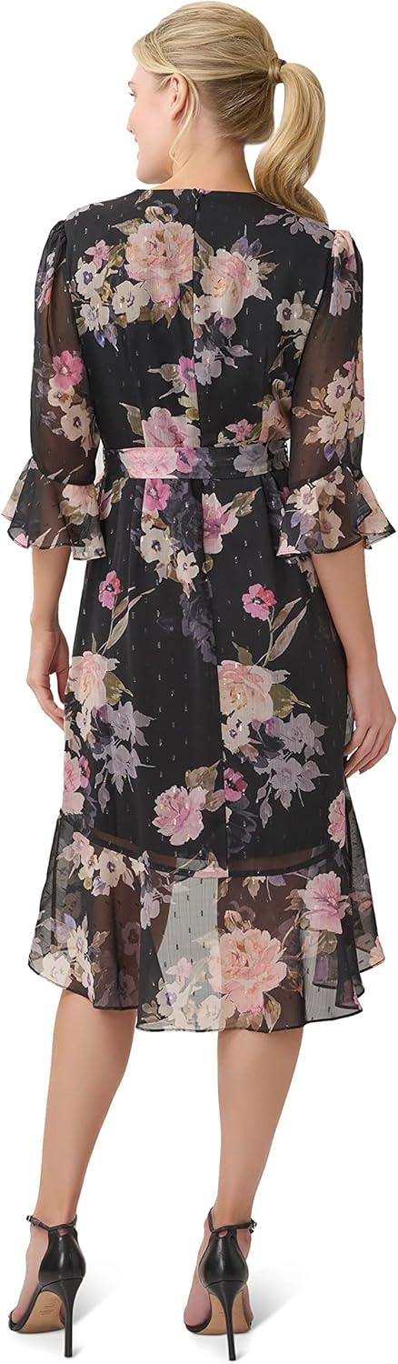 imageAdrianna Papell Womens Floral Chiffon Wrap DressBlack Multi