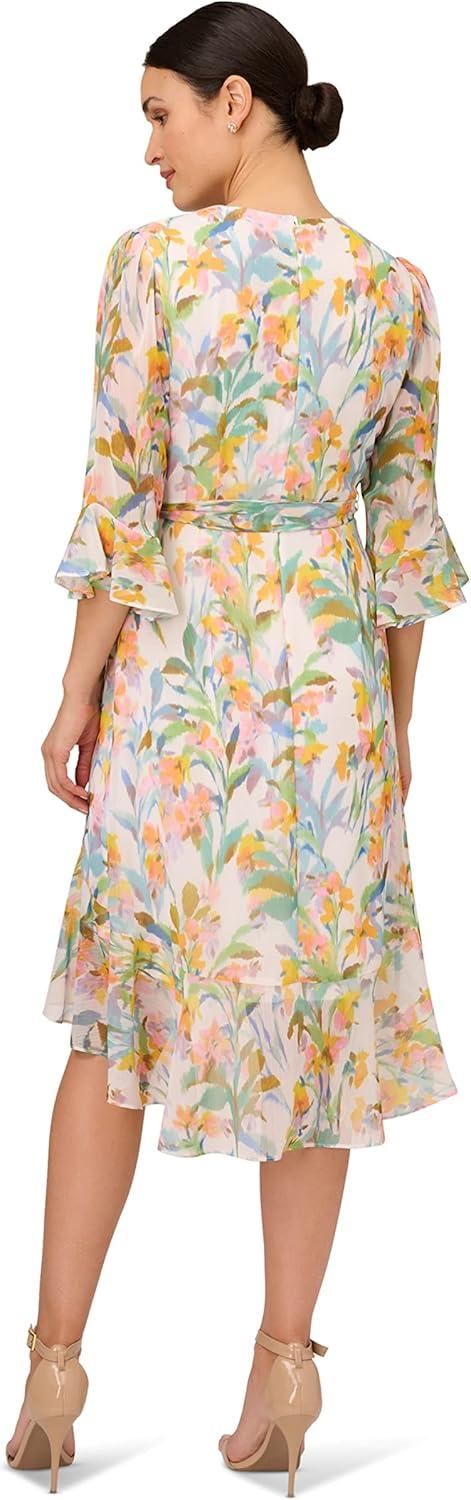 imageAdrianna Papell Womens Floral Chiffon Wrap DressIvory Multi