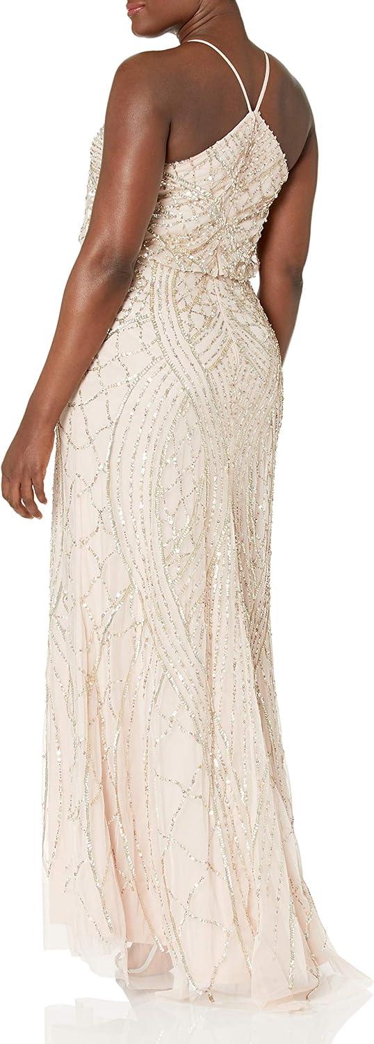 imageAdrianna Papell Womens Halter Fully Beaded Blouson GownShell