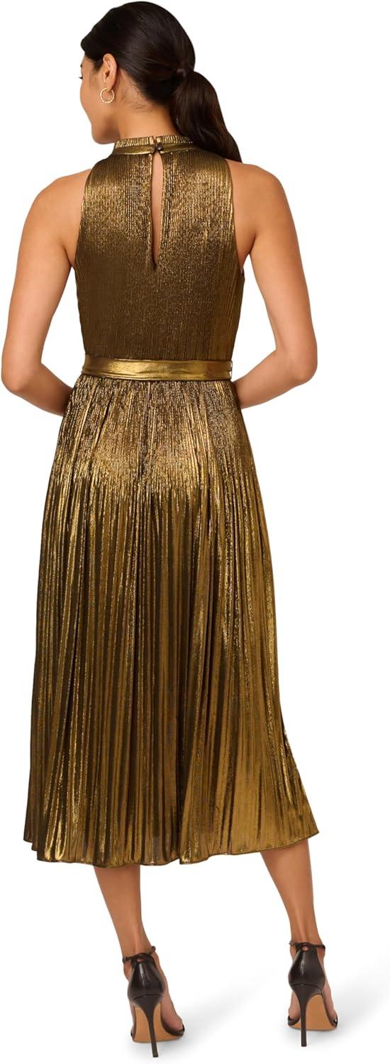 imageAdrianna Papell Womens Halter Pleated Metallic DressGold