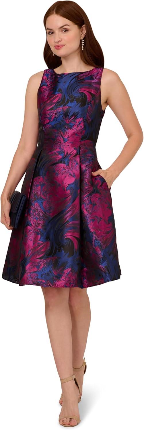 imageAdrianna Papell Womens Jacquard Envelope Short DressNavyOrchid