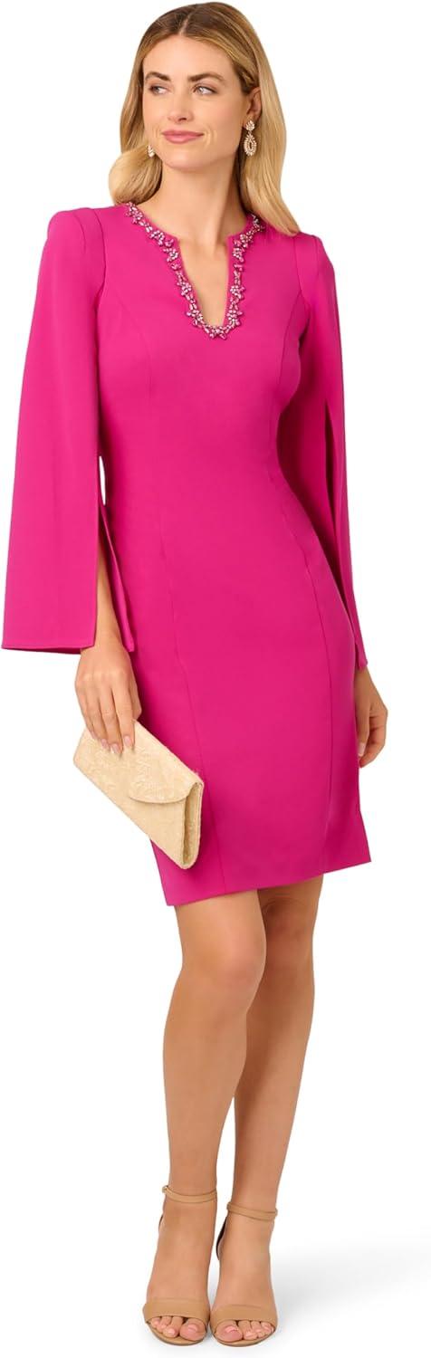 imageAdrianna Papell Womens Knit Crepe Jewel Short DressBerry Rose