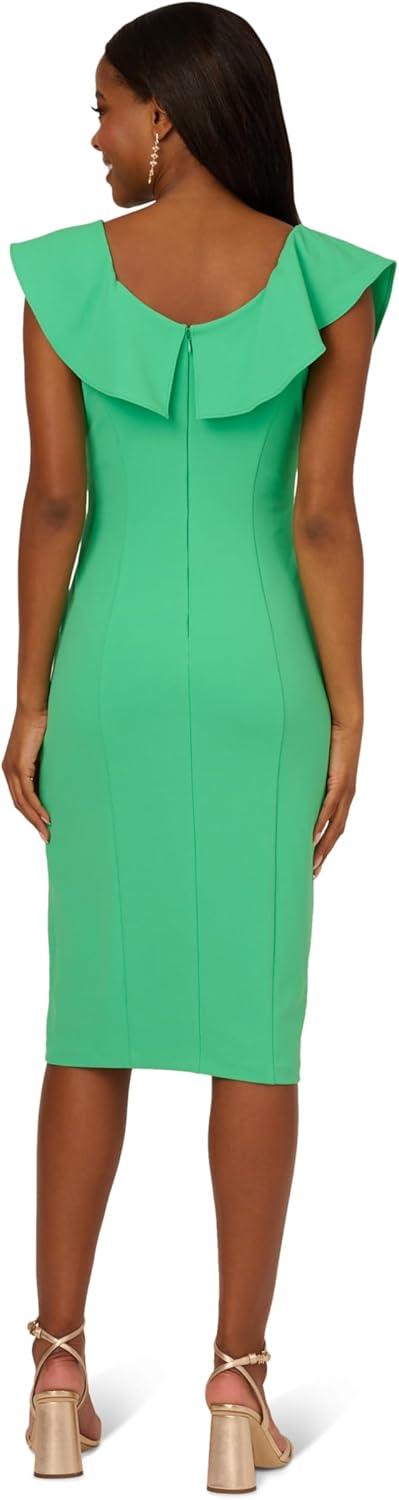 imageAdrianna Papell Womens Knit Crepe Ruffle MIDI DressFlora Green