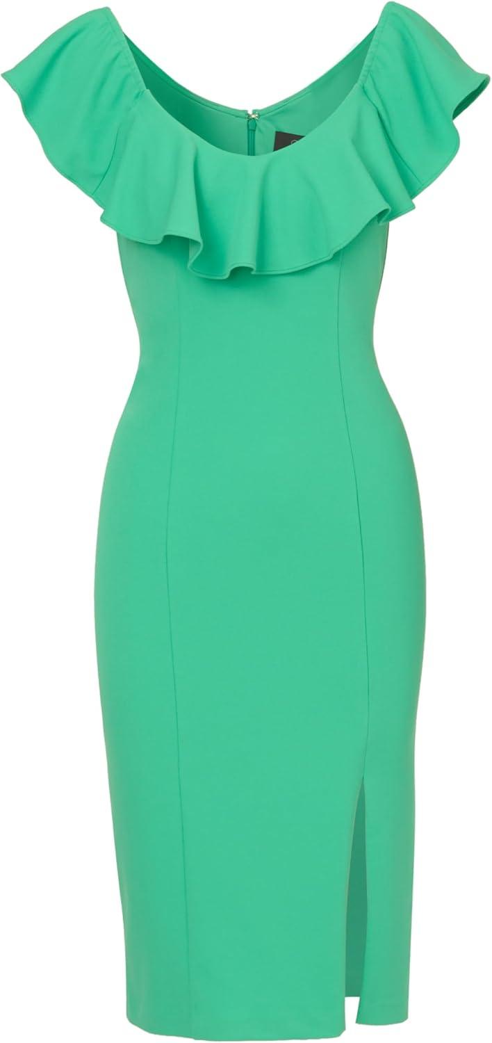 imageAdrianna Papell Womens Knit Crepe Ruffle MIDI DressFlora Green